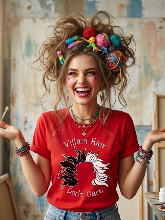 Bella Canvas Tops - Disney "Villain Hair Don't Care" Red T-shirt Cruella Mal Graphic Tee M